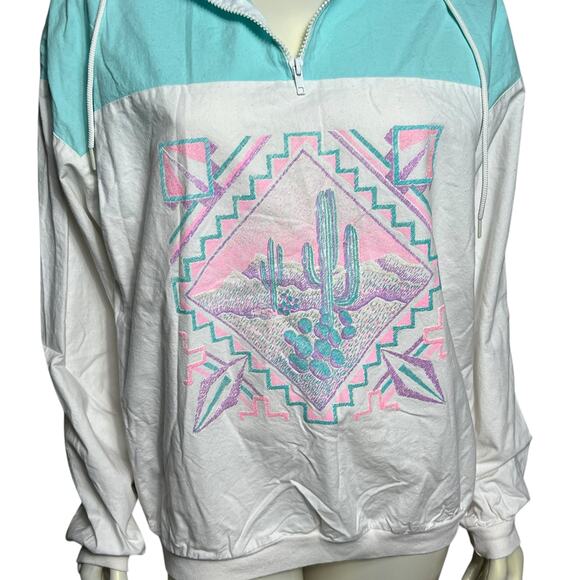 Vintage 90s Cotton Fitz Desert Cactus Windbreaker Southwestern Aztec Pastel XL - Picture 8 of 9